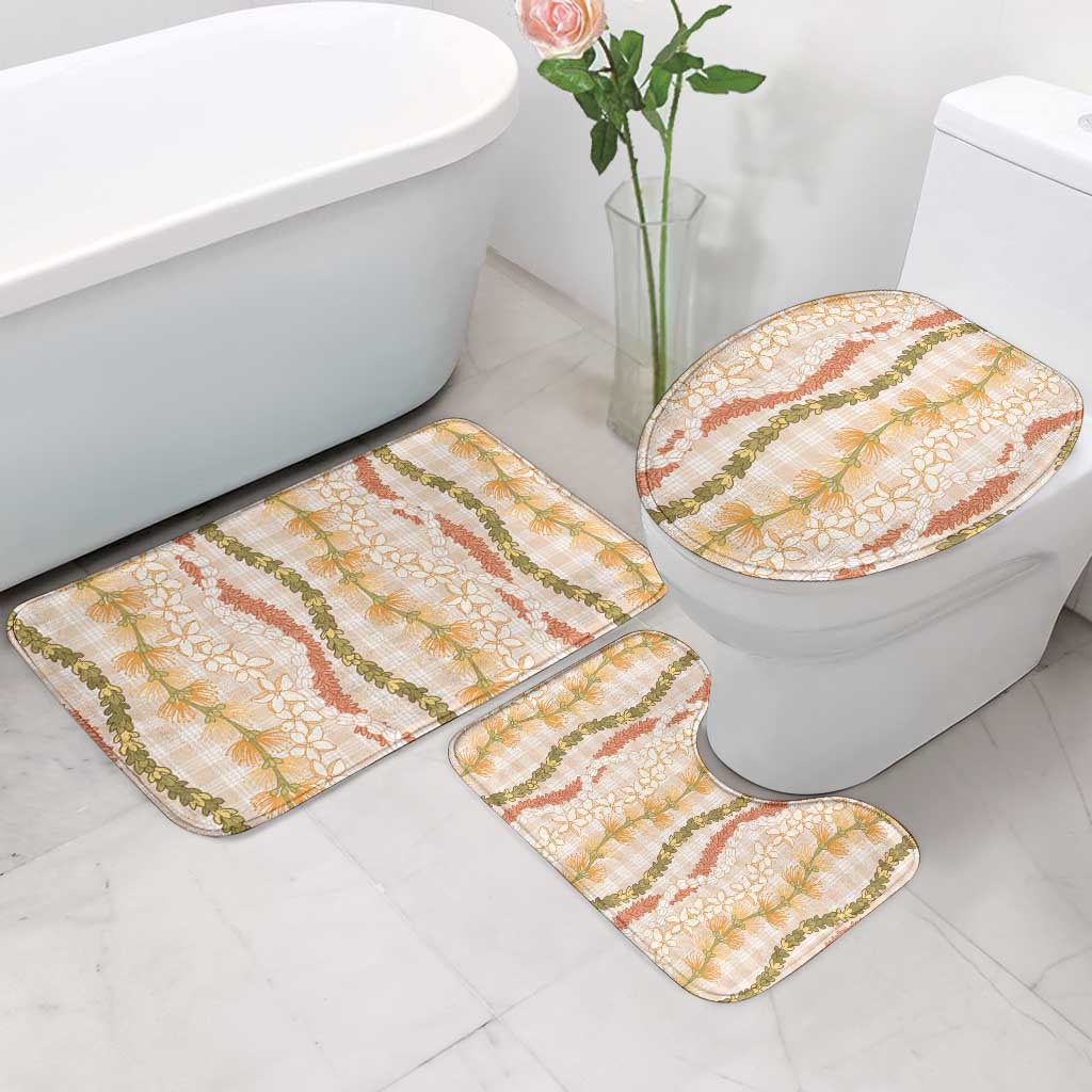 Hawaiian Ohia Lehua Lei Bathroom Set Plaid Palaka Ahiehie Pattern LT9 - Polynesian Pride