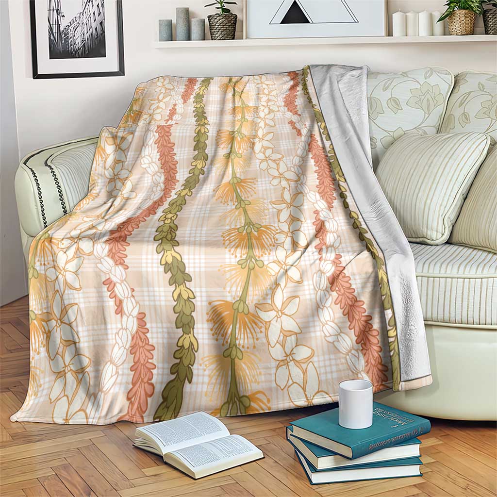 Hawaiian Ohia Lehua Lei Blanket Plaid Palaka Ahiehie Pattern LT9 Beige - Polynesian Pride