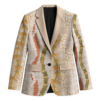Hawaiian Ohia Lehua Lei Blazer Plaid Palaka Ahiehie Pattern LT9 Unisex Beige - Polynesian Pride