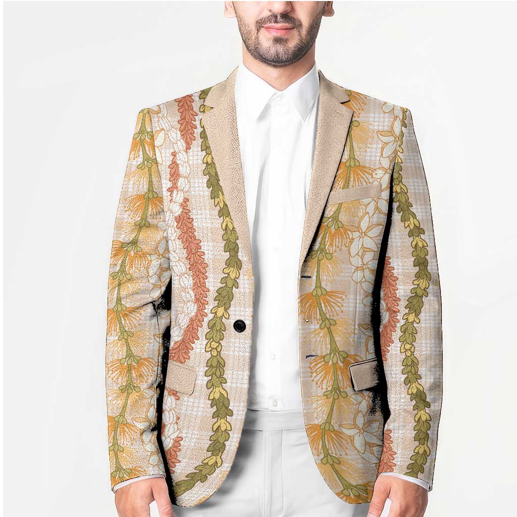Hawaiian Ohia Lehua Lei Blazer Plaid Palaka Ahiehie Pattern LT9 - Polynesian Pride