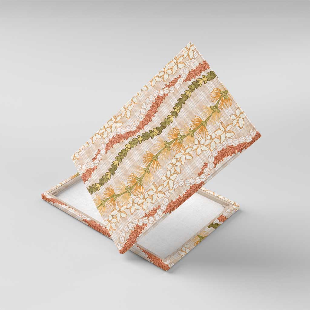 Hawaiian Ohia Lehua Lei Canvas Wall Art Plaid Palaka Ahiehie Pattern LT9 With Frame Beige - Polynesian Pride