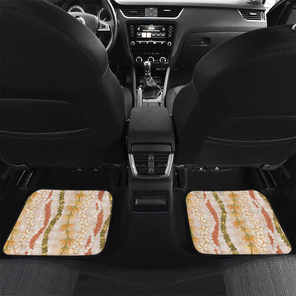 Hawaiian Ohia Lehua Lei Car Mats Plaid Palaka Ahiehie Pattern LT9 Set 2pcs - Back Beige - Polynesian Pride
