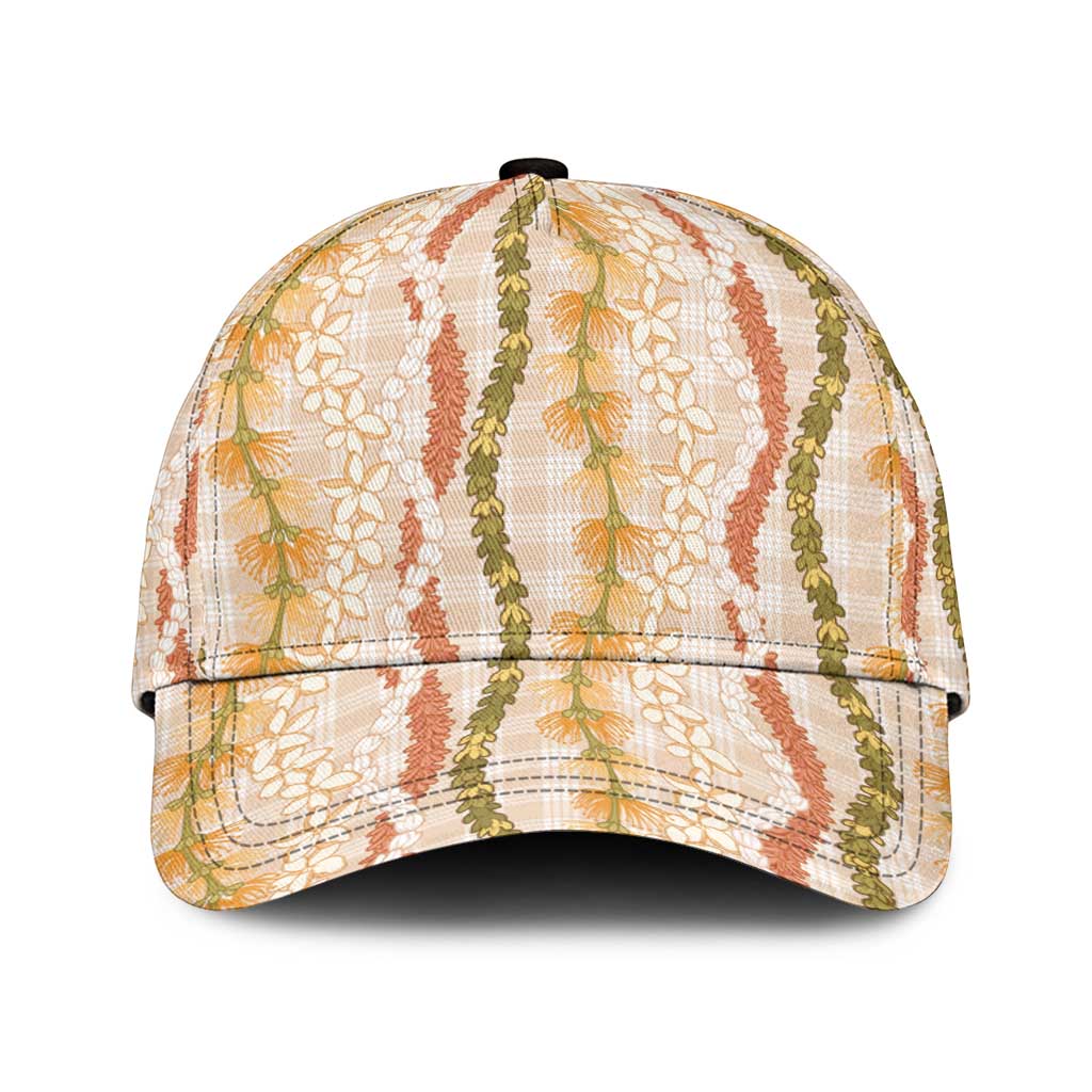 Hawaiian Ohia Lehua Lei Classic Cap Plaid Palaka Ahiehie Pattern LT9 Universal Fit Beige - Polynesian Pride