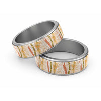 Hawaiian Ohia Lehua Lei Classic Ring Plaid Palaka Ahiehie Pattern LT9 Sliver Beige - Polynesian Pride
