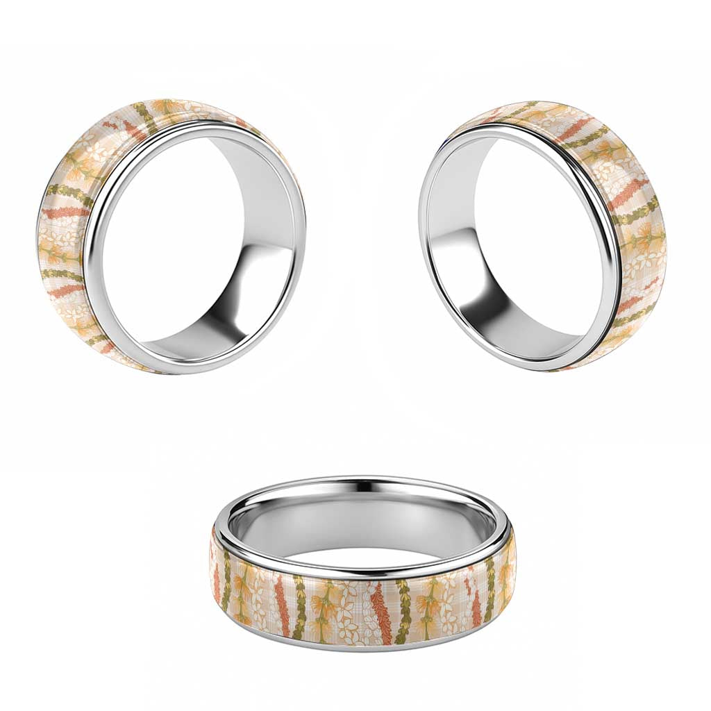 Hawaiian Ohia Lehua Lei Classic Ring Plaid Palaka Ahiehie Pattern LT9 - Polynesian Pride