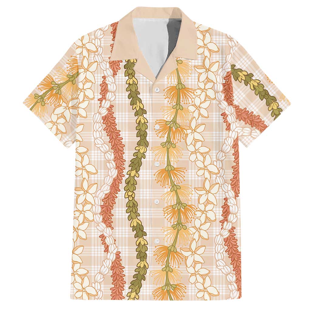 Hawaiian Ohia Lehua Lei Hawaiian Shirt Plaid Palaka Ahiehie Pattern LT9 Beige - Polynesian Pride