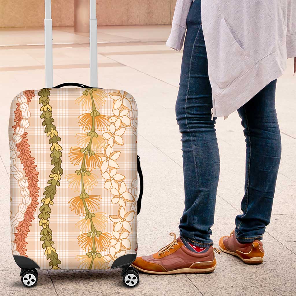 Hawaiian Ohia Lehua Lei Luggage Cover Plaid Palaka Ahiehie Pattern LT9 Beige - Polynesian Pride