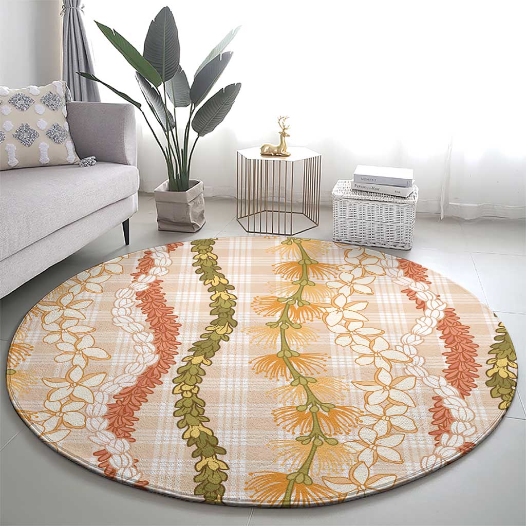 Hawaiian Ohia Lehua Lei Round Carpet Plaid Palaka Ahiehie Pattern LT9 - Polynesian Pride