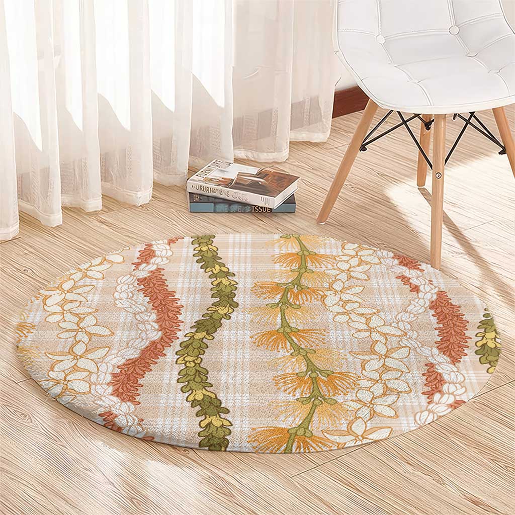 Hawaiian Ohia Lehua Lei Round Carpet Plaid Palaka Ahiehie Pattern LT9 - Polynesian Pride