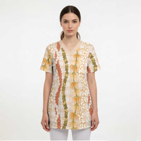 Hawaiian Ohia Lehua Lei Scrub Top Plaid Palaka Ahiehie Pattern LT9 - Polynesian Pride