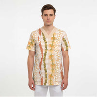 Hawaiian Ohia Lehua Lei Scrub Top Plaid Palaka Ahiehie Pattern LT9 - Polynesian Pride