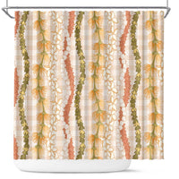 Hawaiian Ohia Lehua Lei Shower Curtain Plaid Palaka Ahiehie Pattern LT9 Beige - Polynesian Pride