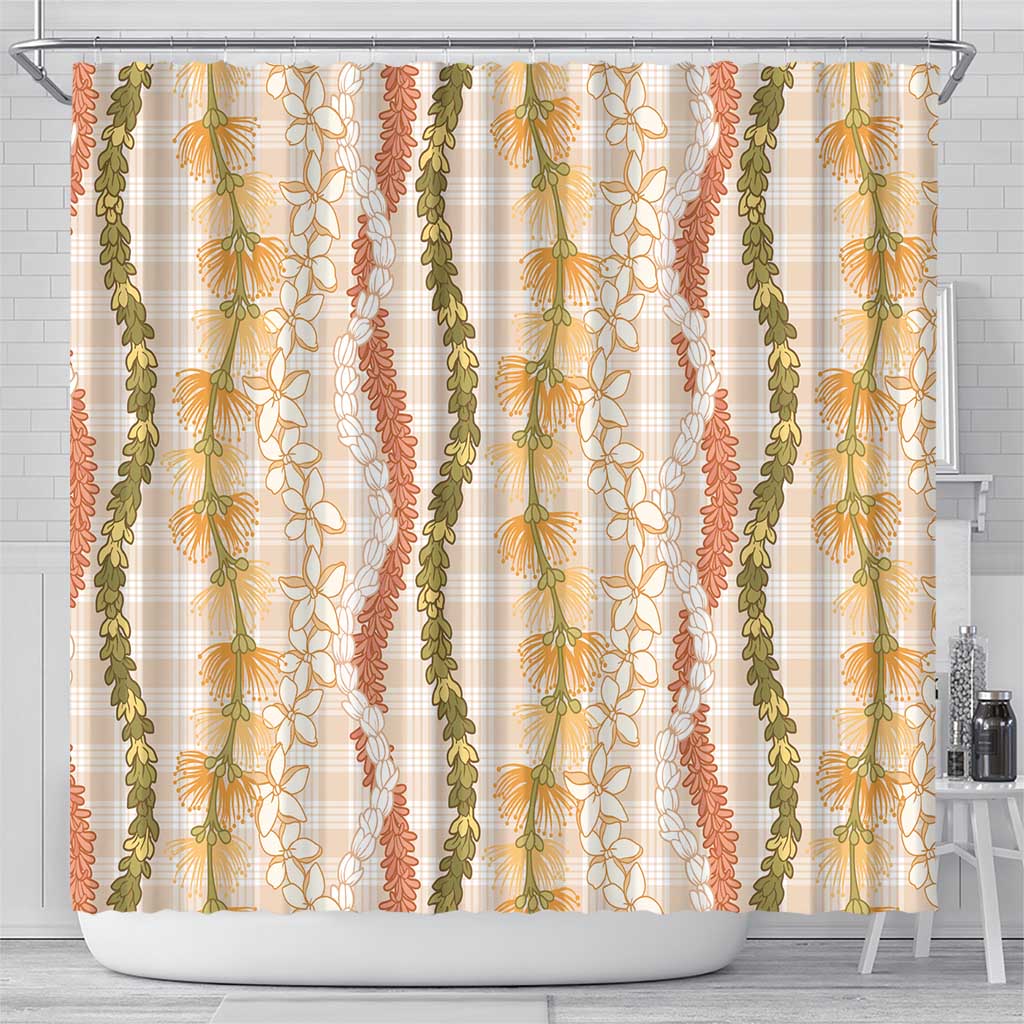 Hawaiian Ohia Lehua Lei Shower Curtain Plaid Palaka Ahiehie Pattern LT9 - Polynesian Pride