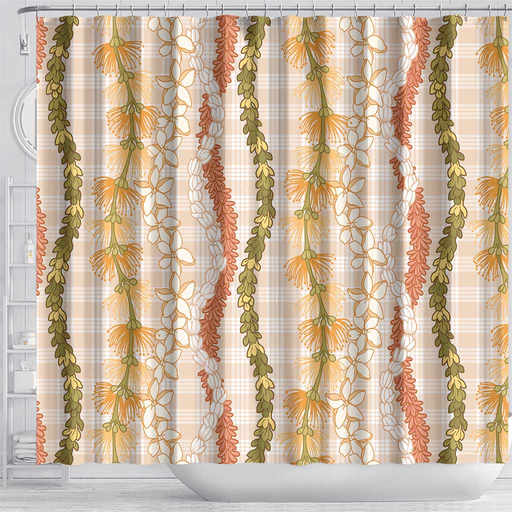 Hawaiian Ohia Lehua Lei Shower Curtain Plaid Palaka Ahiehie Pattern LT9 - Polynesian Pride
