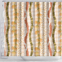 Hawaiian Ohia Lehua Lei Shower Curtain Plaid Palaka Ahiehie Pattern LT9 - Polynesian Pride