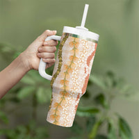 Hawaiian Ohia Lehua Lei Tumbler With Handle Plaid Palaka Ahiehie Pattern LT9 - Polynesian Pride