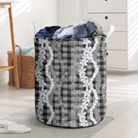 Hawaiian Ohia Lehua Lei Laundry Basket Plaid Palaka Eleele Pattern LT9 Black - Polynesian Pride