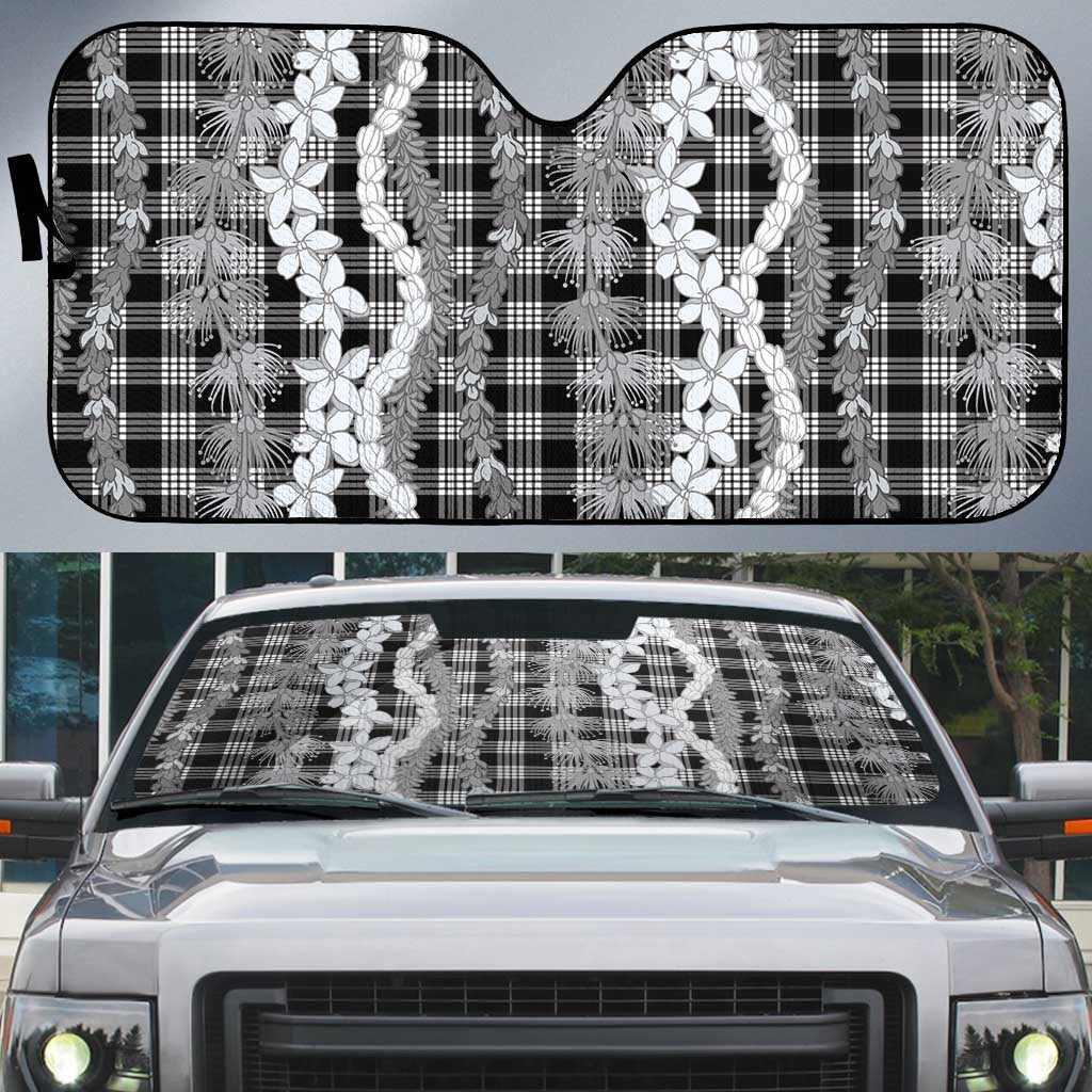 Hawaiian Ohia Lehua Lei Auto Sun Shade Plaid Palaka Eleele Pattern LT9 Black - Polynesian Pride
