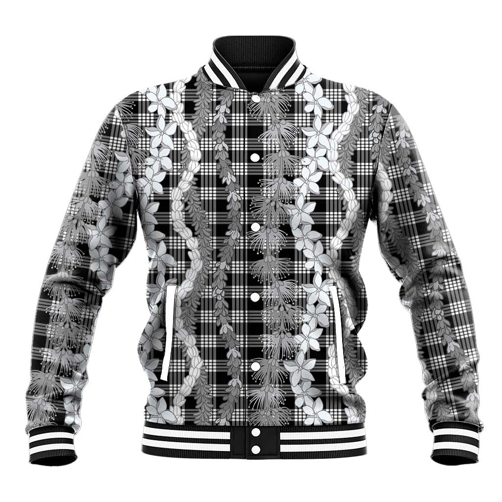 Hawaiian Ohia Lehua Lei Baseball Jacket Plaid Palaka Eleele Pattern LT9 Unisex Black - Polynesian Pride