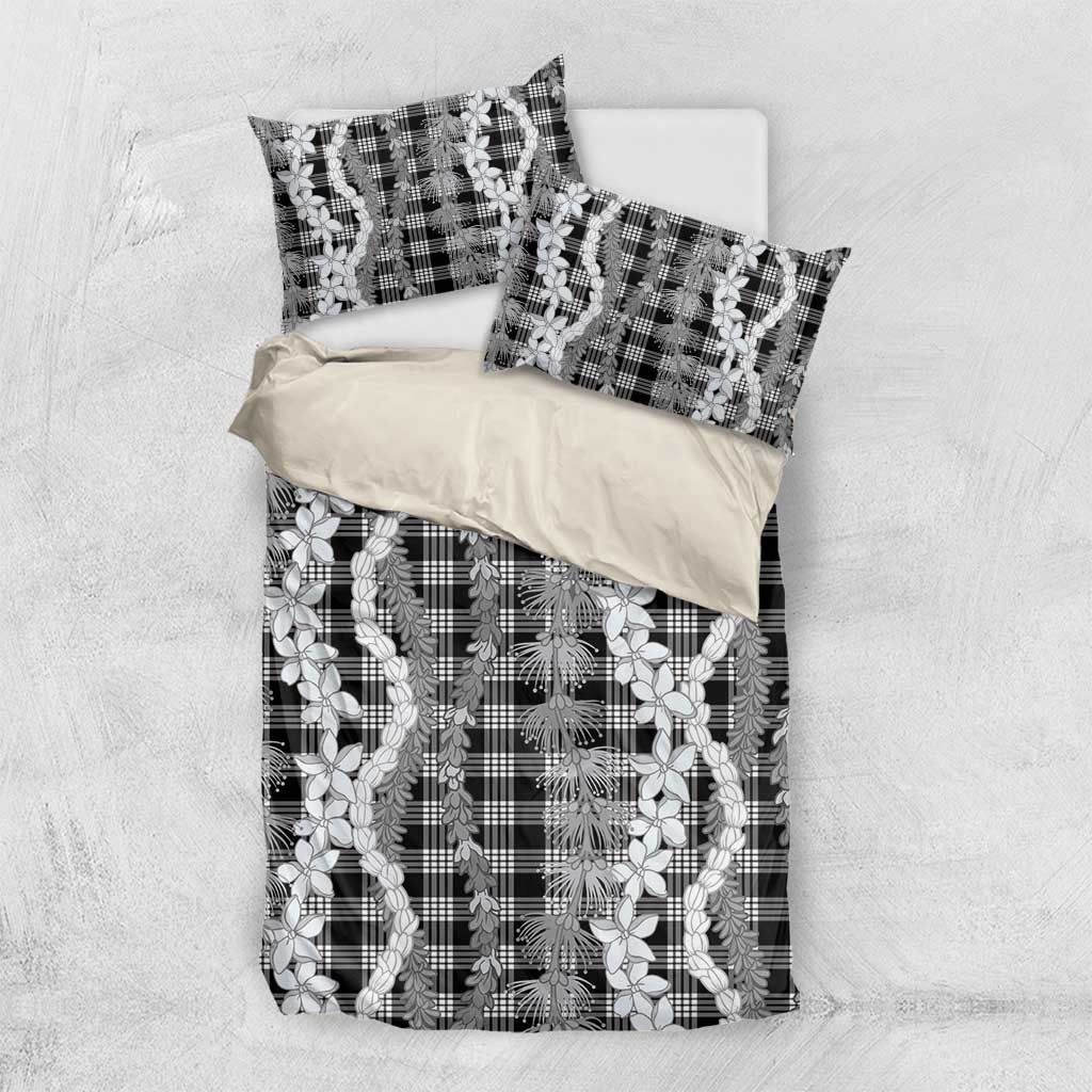 Hawaiian Ohia Lehua Lei Bedding Set Plaid Palaka Eleele Pattern LT9 US Twin 172cm x 218cm Black - Polynesian Pride