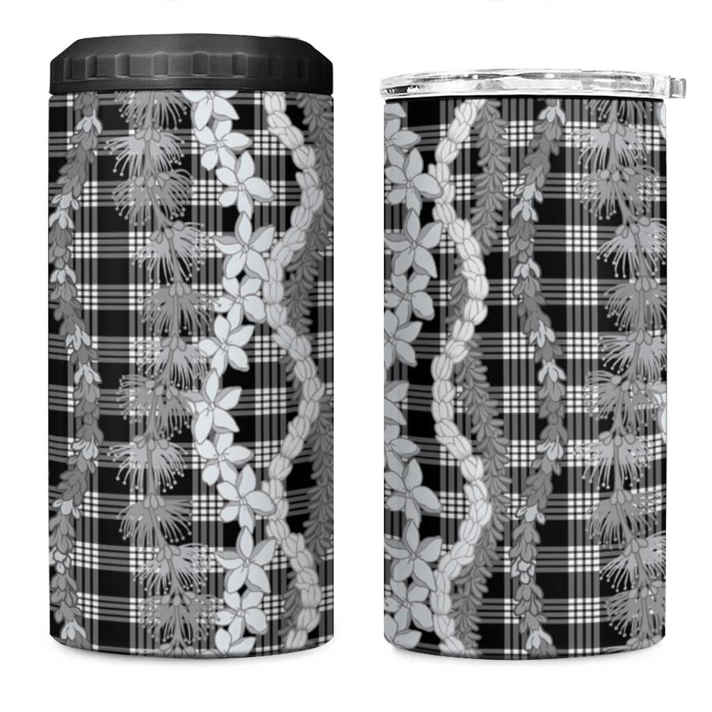 Hawaiian Ohia Lehua Lei 4 in 1 Can Cooler Tumbler Plaid Palaka Eleele Pattern LT9 One Size: 16 oz Black - Polynesian Pride