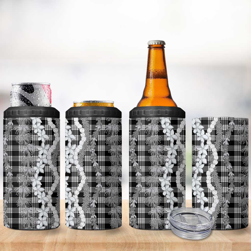 Hawaiian Ohia Lehua Lei 4 in 1 Can Cooler Tumbler Plaid Palaka Eleele Pattern LT9 - Polynesian Pride