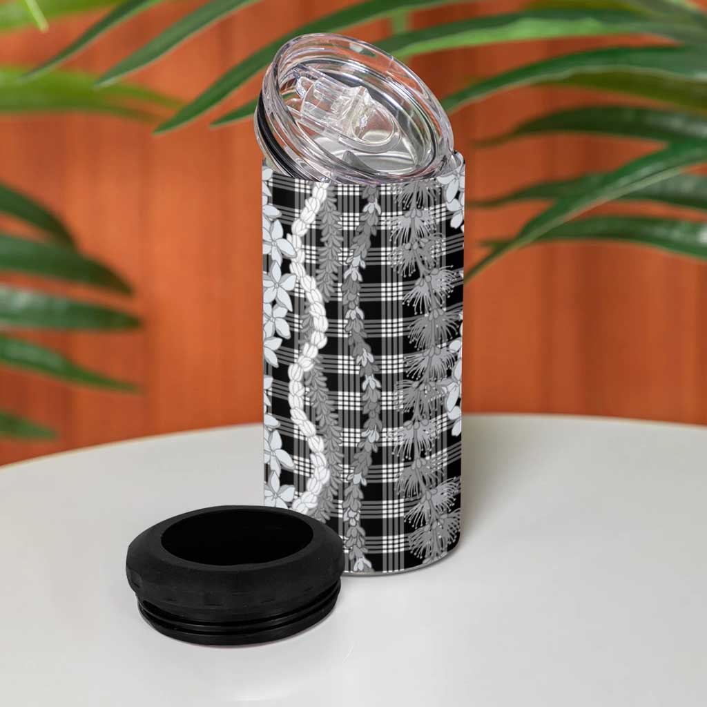 Hawaiian Ohia Lehua Lei 4 in 1 Can Cooler Tumbler Plaid Palaka Eleele Pattern LT9 - Polynesian Pride
