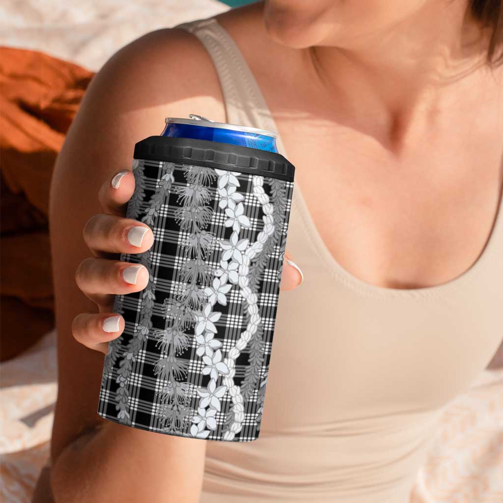 Hawaiian Ohia Lehua Lei 4 in 1 Can Cooler Tumbler Plaid Palaka Eleele Pattern LT9 - Polynesian Pride
