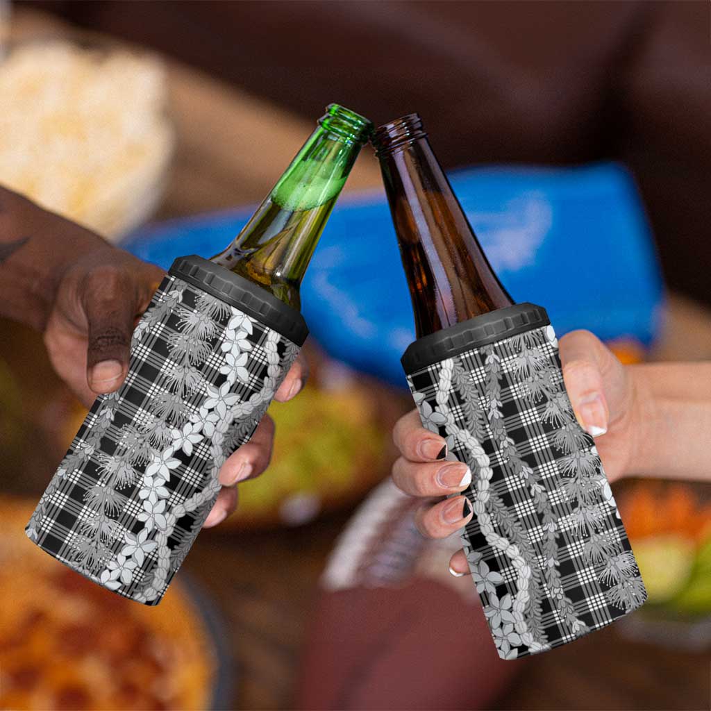 Hawaiian Ohia Lehua Lei 4 in 1 Can Cooler Tumbler Plaid Palaka Eleele Pattern LT9 - Polynesian Pride