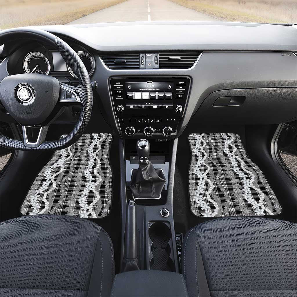 Hawaiian Ohia Lehua Lei Car Mats Plaid Palaka Eleele Pattern LT9 Set 2pcs - Front Black - Polynesian Pride