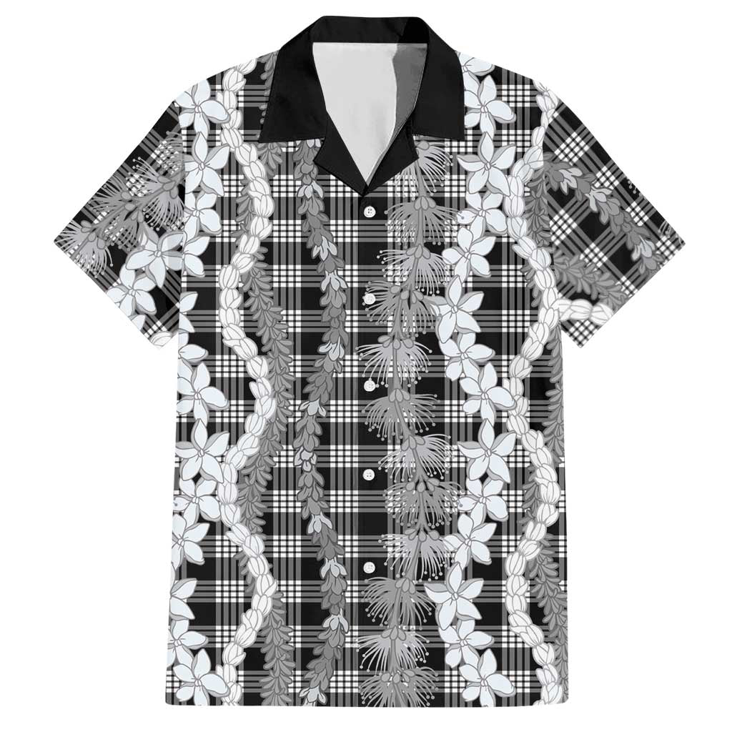 Hawaiian Ohia Lehua Lei Hawaiian Shirt Plaid Palaka Eleele Pattern LT9 Black - Polynesian Pride
