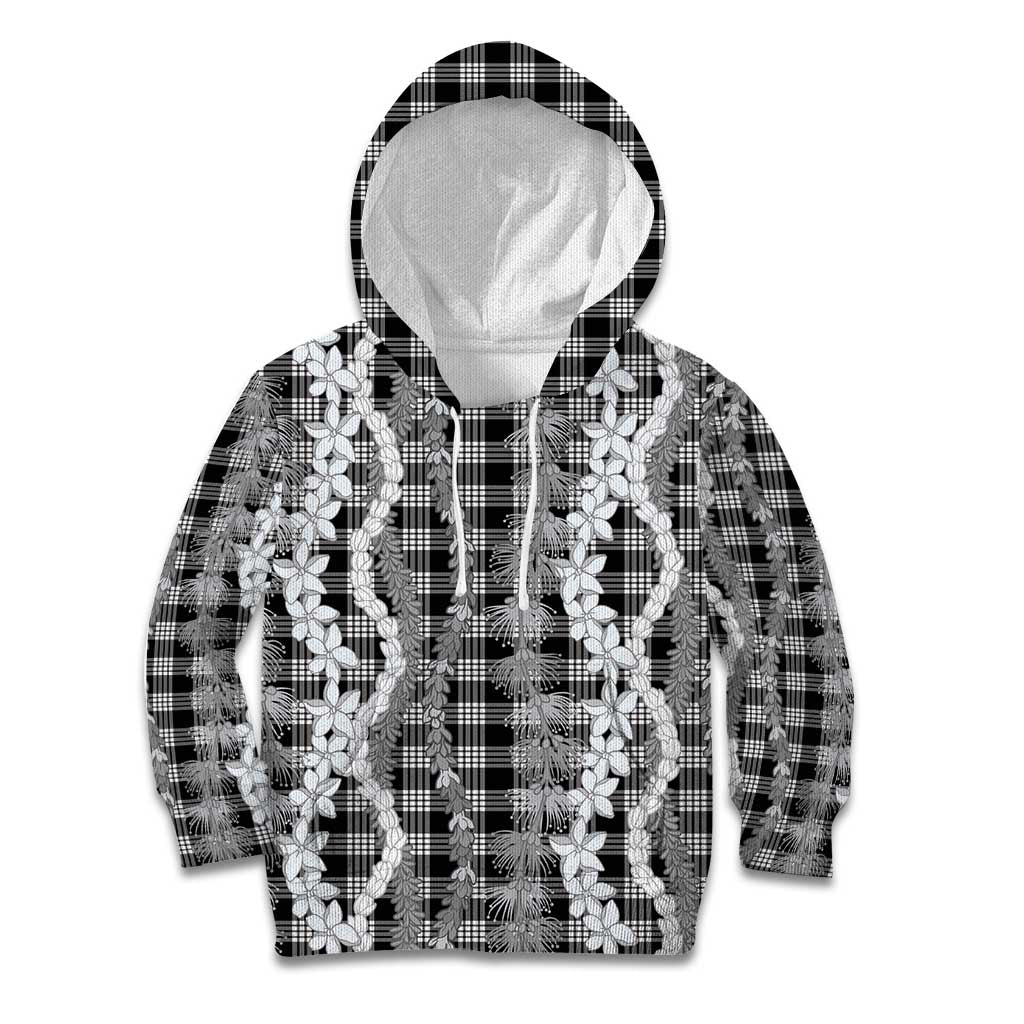 Hawaiian Ohia Lehua Lei Kid Hoodie Plaid Palaka Eleele Pattern LT9 Hoodie Black - Polynesian Pride