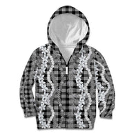 Hawaiian Ohia Lehua Lei Kid Hoodie Plaid Palaka Eleele Pattern LT9 Zip Hoodie Black - Polynesian Pride