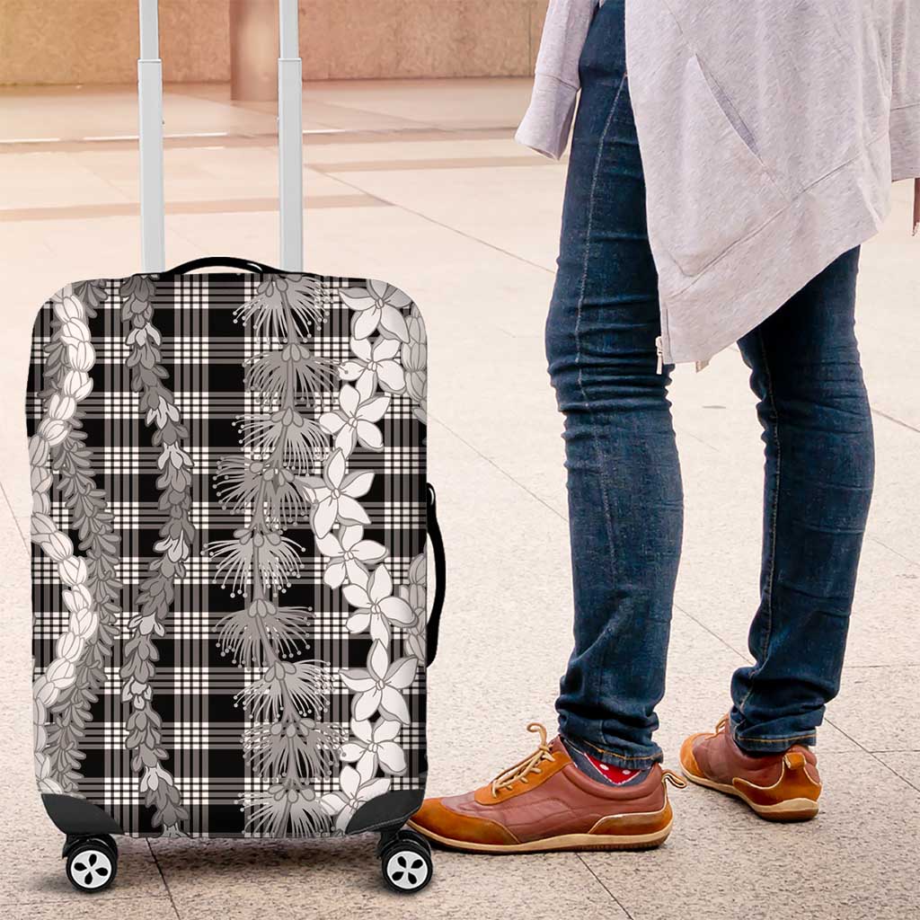 Hawaiian Ohia Lehua Lei Luggage Cover Plaid Palaka Eleele Pattern LT9 Black - Polynesian Pride
