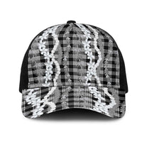 Hawaiian Ohia Lehua Lei Mesh Trucker Cap Plaid Palaka Eleele Pattern LT9 One Size Black Black - Polynesian Pride