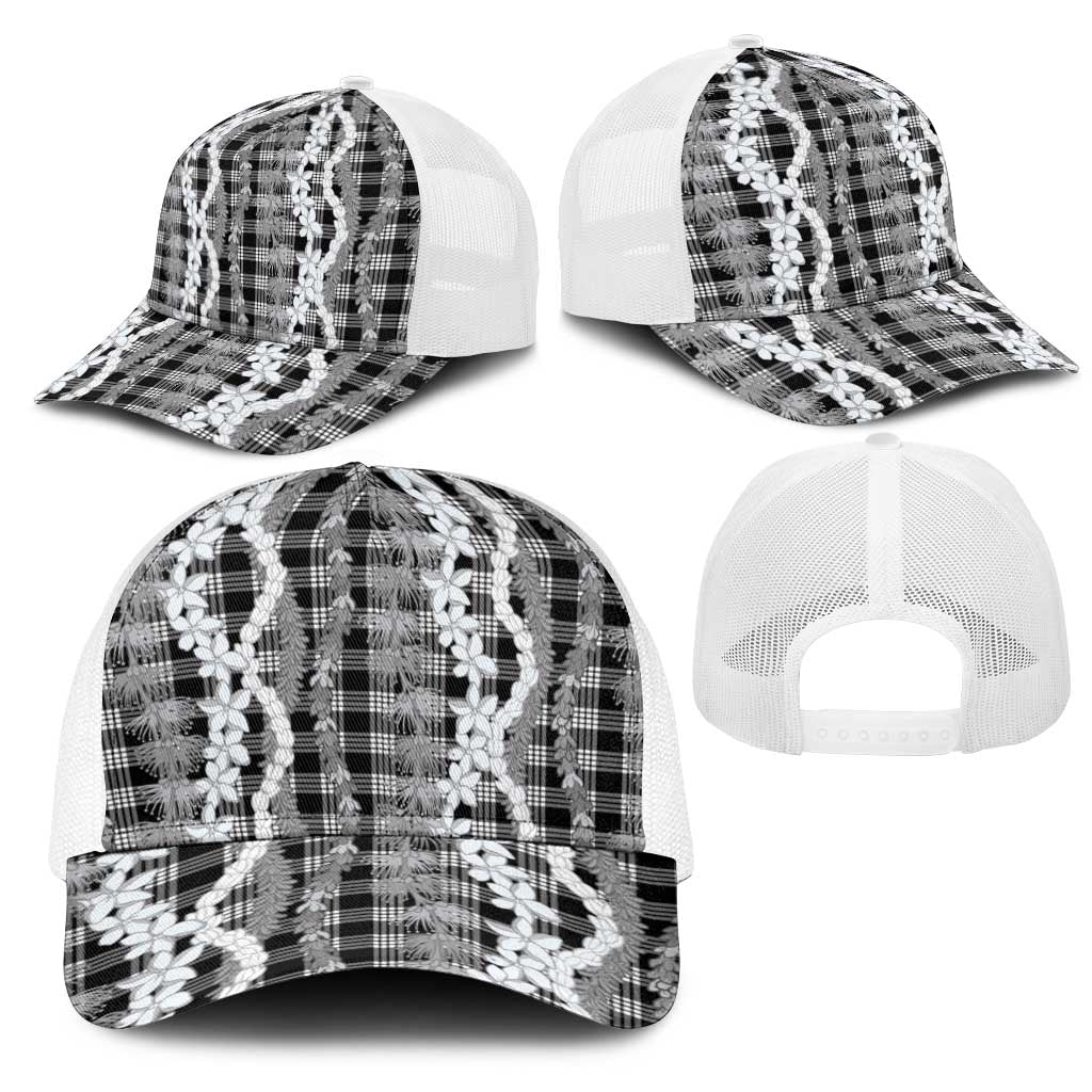 Hawaiian Ohia Lehua Lei Mesh Trucker Cap Plaid Palaka Eleele Pattern LT9 - Polynesian Pride