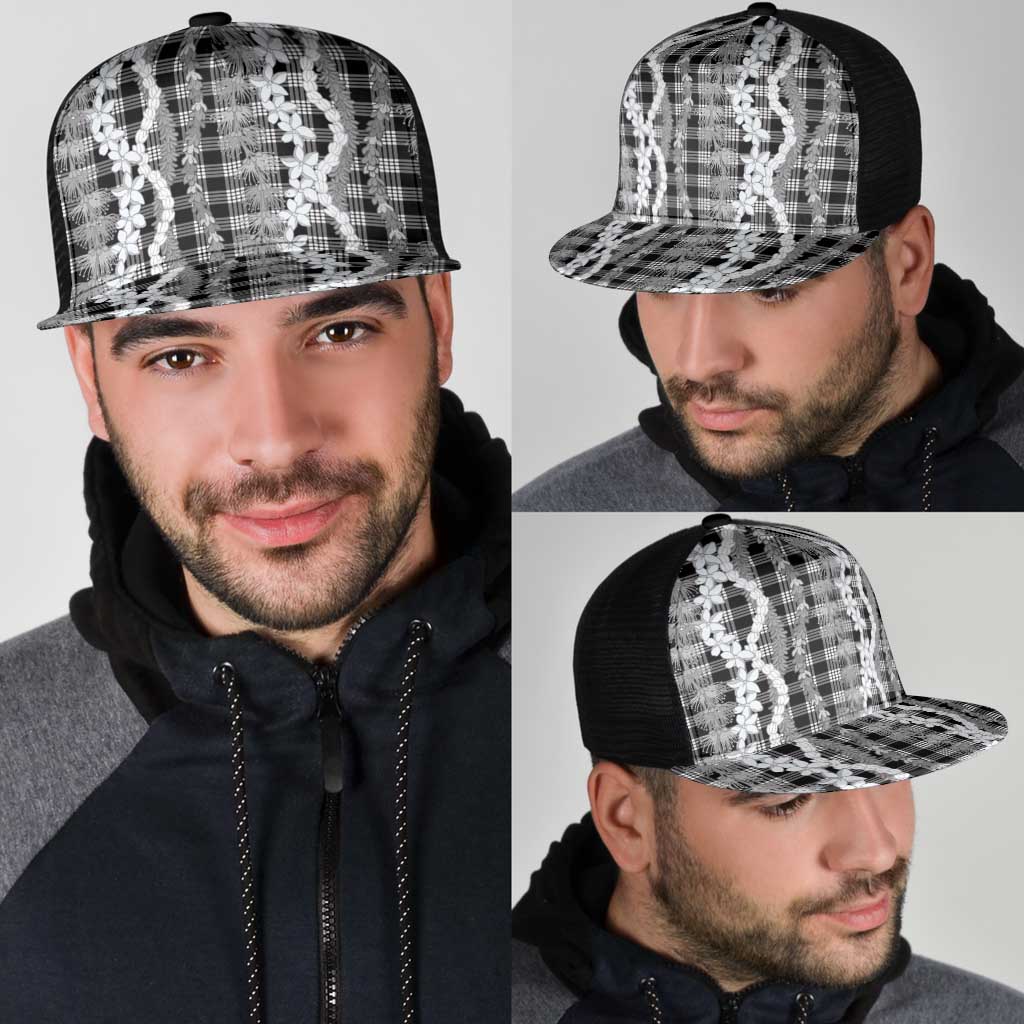 Hawaiian Ohia Lehua Lei Mesh Trucker Cap Plaid Palaka Eleele Pattern LT9 - Polynesian Pride