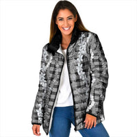 Hawaiian Ohia Lehua Lei Padded Jacket Plaid Palaka Eleele Pattern LT9 Women Black - Polynesian Pride