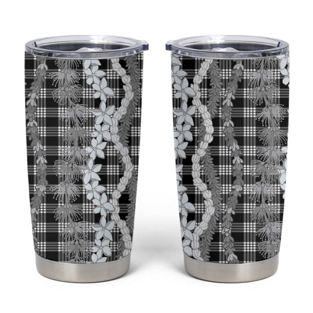 Hawaiian Ohia Lehua Lei Tumbler Cup Plaid Palaka Eleele Pattern LT9 Black - Polynesian Pride
