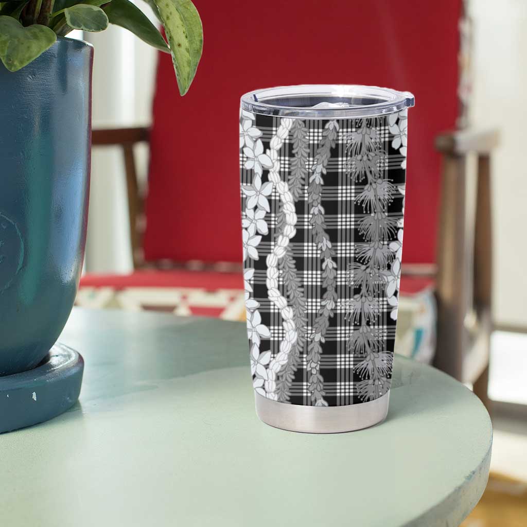 Hawaiian Ohia Lehua Lei Tumbler Cup Plaid Palaka Eleele Pattern LT9 - Polynesian Pride