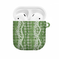 Hawaiian Ohia Lehua Lei AirPods Case Plaid Palaka Omaomao Pattern LT9 Green - Polynesian Pride