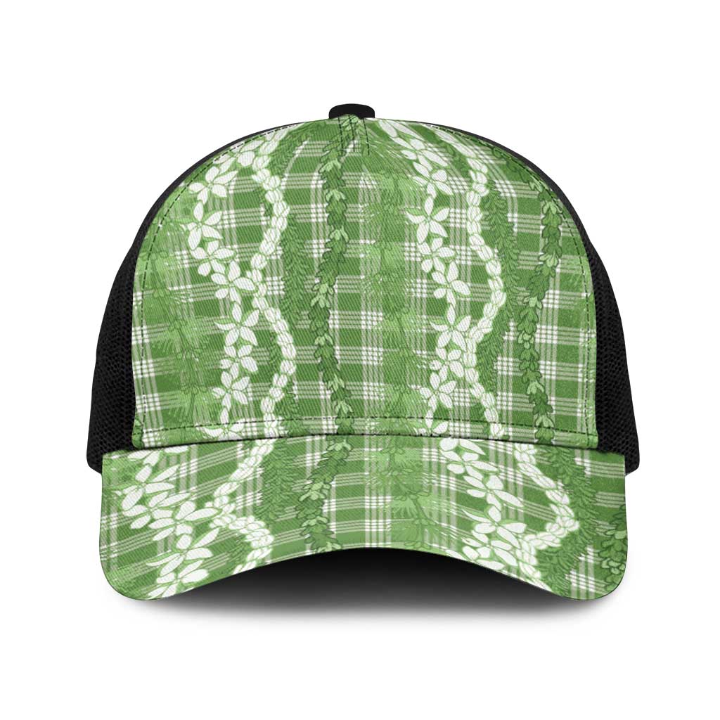 Hawaiian Ohia Lehua Lei Baseball Net Cap Plaid Palaka Omaomao Pattern LT9 One Size Black Green - Polynesian Pride