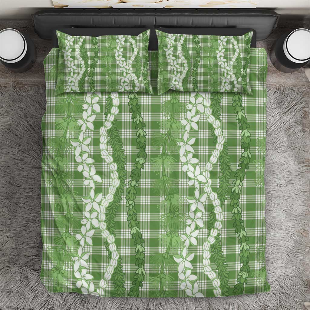 Hawaiian Ohia Lehua Lei Bedding Set Plaid Palaka Omaomao Pattern LT9 Green - Polynesian Pride