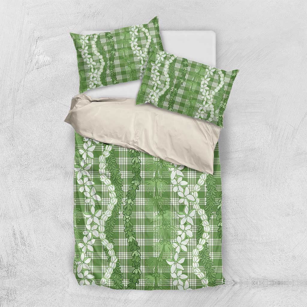 Hawaiian Ohia Lehua Lei Bedding Set Plaid Palaka Omaomao Pattern LT9 US Twin 172cm x 218cm Green - Polynesian Pride
