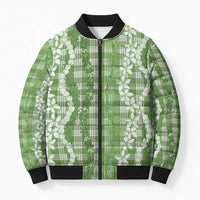 Hawaiian Ohia Lehua Lei Bomber Puffer Jacket Plaid Palaka Omaomao Pattern LT9 Unisex Green - Polynesian Pride