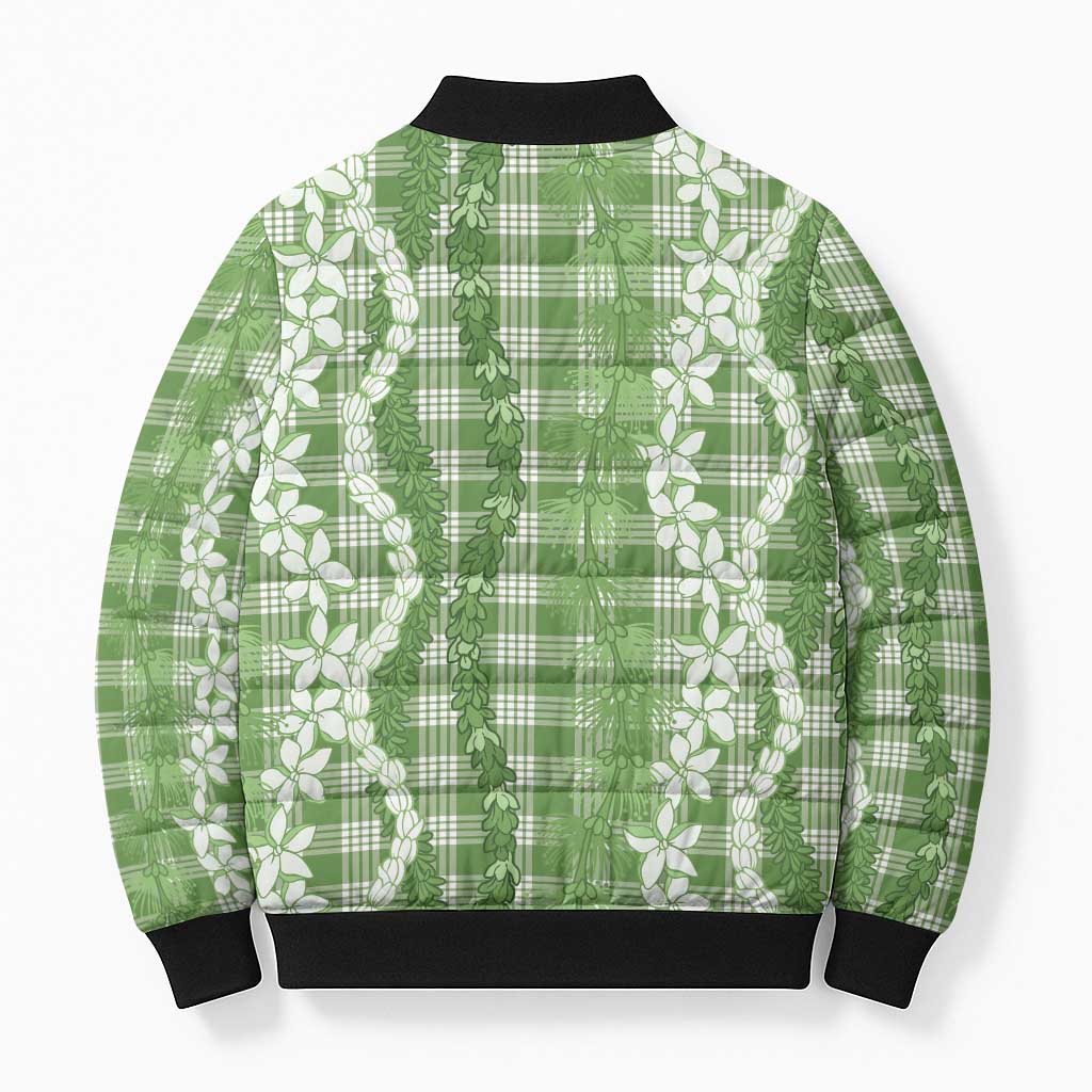 Hawaiian Ohia Lehua Lei Bomber Puffer Jacket Plaid Palaka Omaomao Pattern LT9 - Polynesian Pride