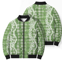 Hawaiian Ohia Lehua Lei Bomber Puffer Jacket Plaid Palaka Omaomao Pattern LT9 - Polynesian Pride