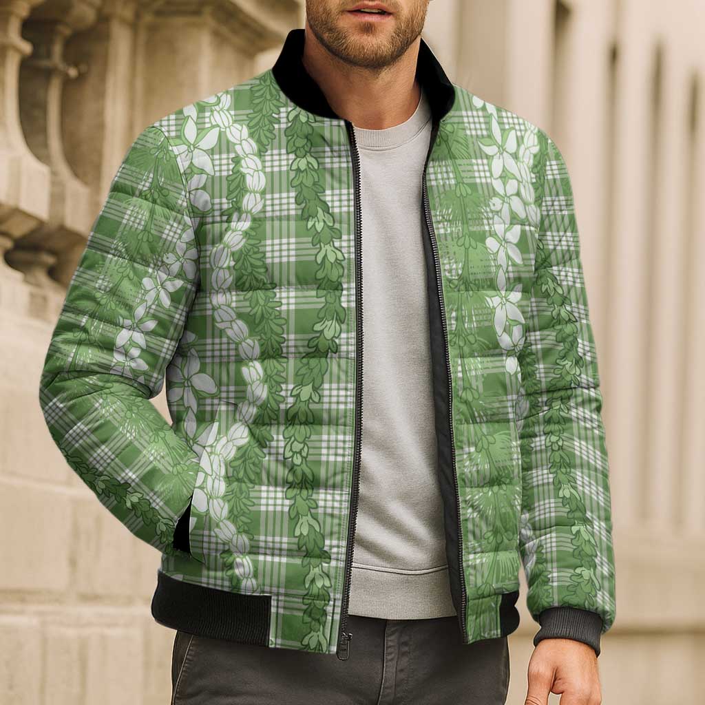 Hawaiian Ohia Lehua Lei Bomber Puffer Jacket Plaid Palaka Omaomao Pattern LT9 - Polynesian Pride