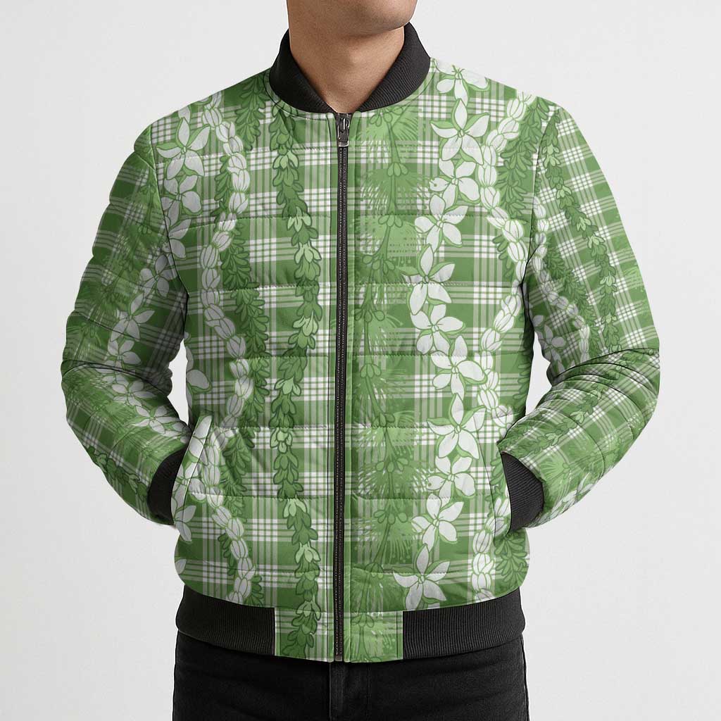 Hawaiian Ohia Lehua Lei Bomber Puffer Jacket Plaid Palaka Omaomao Pattern LT9 - Polynesian Pride