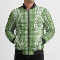Hawaiian Ohia Lehua Lei Bomber Puffer Jacket Plaid Palaka Omaomao Pattern LT9 - Polynesian Pride